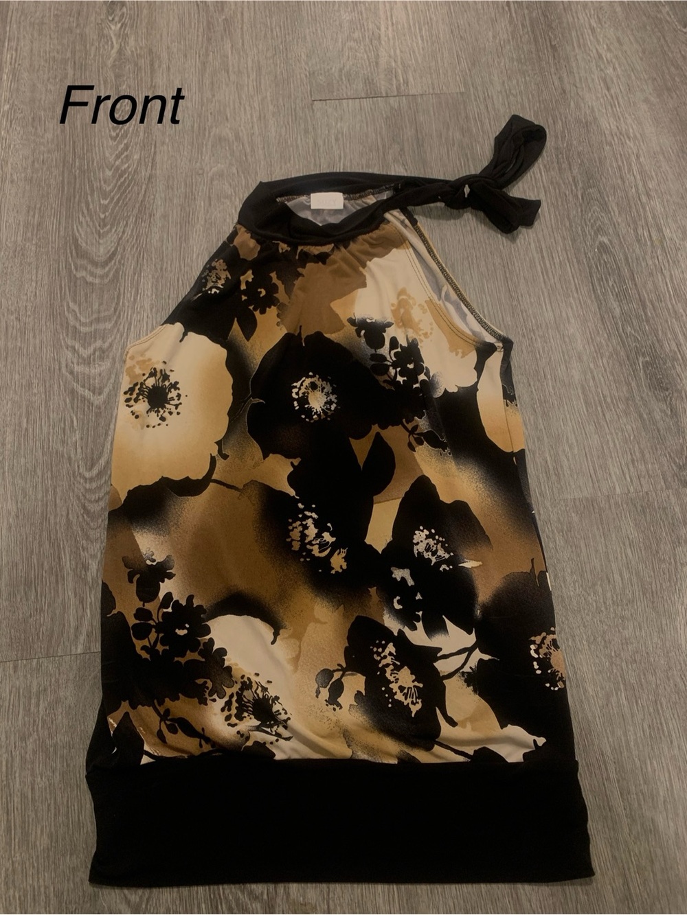 Women’s Black and Tan Floral Halter Top